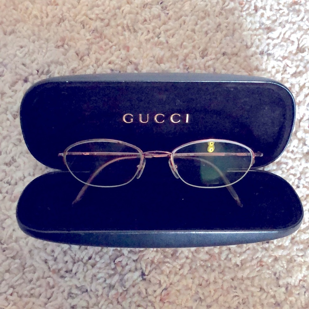 Gucci glasses rose gold pink oval + brown case reading spectacles